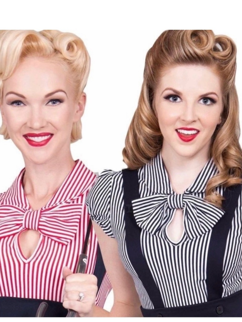 Tatyana Striped Bow Tie Keyhole Blouse - Red